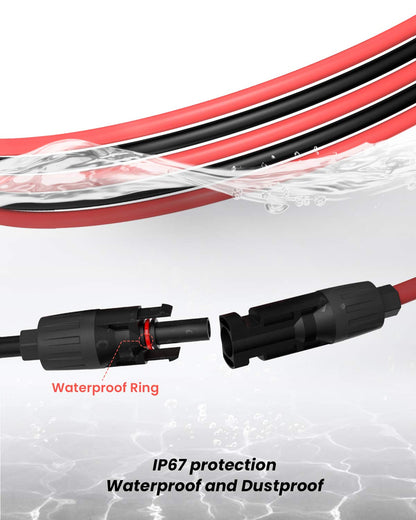 BougeRV 100Feet 10AWG Solar Extension Cable with Female and Male Connector with Extra Pair of Connectors Solar Panel Adaptor Kit Tool (100FT Red + 100FT Black)