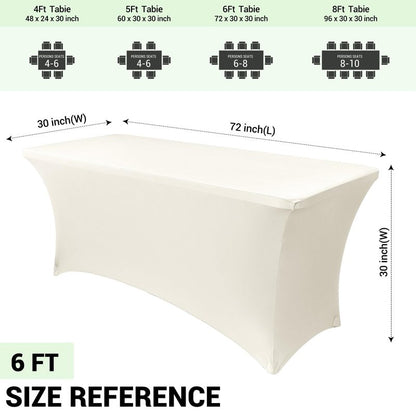 Obstal 6ft Stretch Spandex Table Cover - 4 Pack Universal Rectangular Fitted Tablecloth Protector for Wedding, Banquet and Party (Cream, 72L x 30W x 30H Inches)