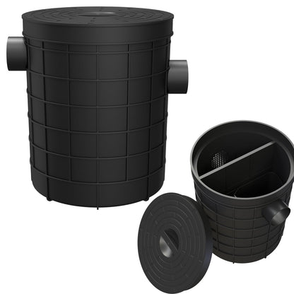 Grease Trap Commercial, Lightweight PE Plastic Grease Interceptor Trap Side Inlet Waste Oil Water Separator for Kitchen Sink Restaurant Wastewater Easy Install (Round-450-75-110)