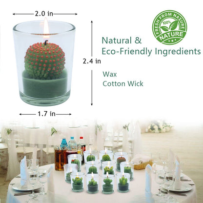 12 Pcs Decorative Succulent Cactus Tealight Candle Set - Handmade Mini Glass Holders, Decorative Votive Candles for House-Warming Party Wedding Baby-Shower and Home Decoration Gifts
