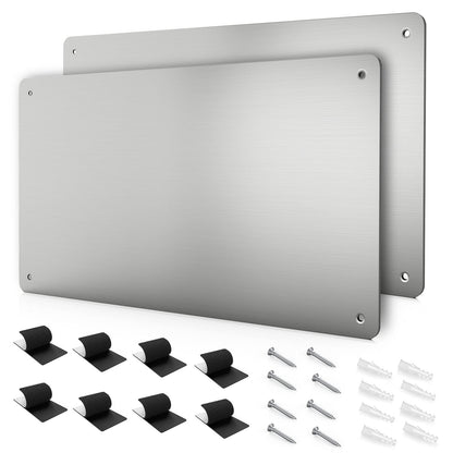 17.7" x 11.8" 2 Pack Stainless Steel Magnetic Board - Magnet Bulletin Board to Display Magnetic Letters Numbers Animal, Poetry, Spice Jars, Notes, Photos, Suitable for Wall, Refrigerator, Cubicle