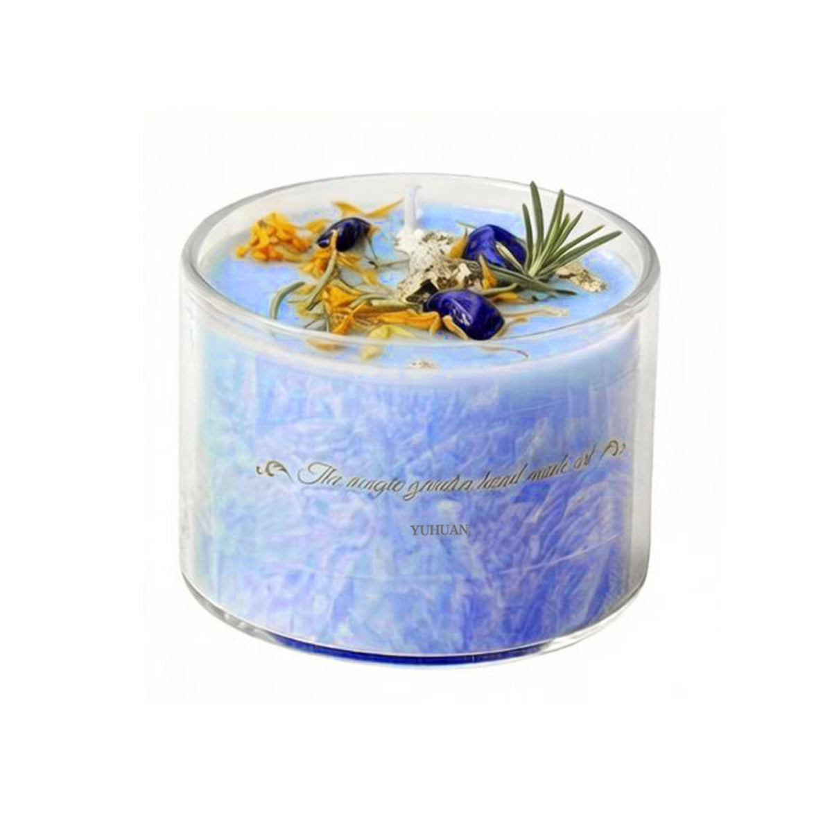 Coytlykne 4oz Crystal Candle with Dried Flower, 2.76x1.97 Inches Herbal Scent Jar Candles, Home Decoration & Heartfelt Present for Women Men (Blue)