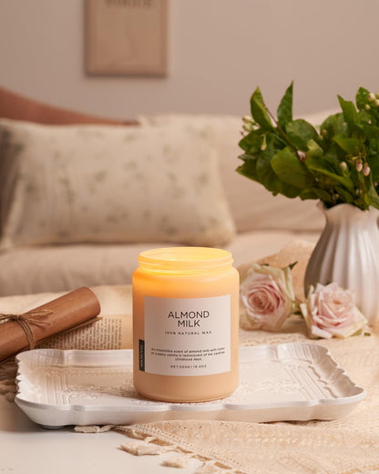 M&SENSE Almond Milk Scented Candles for Home, 19.4oz 110 Hours Long Lasting Non Toxic Natural Organic Soy Wax Relaxing Scented Candle Holiday Gift for Mom Women