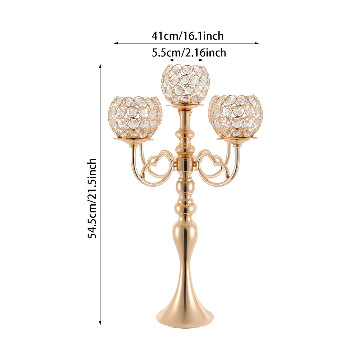 2Pcs 5 Arm Candelabra Candle Holder Luxury Gold Candlestick Holder Crystal Candelabra Centerpieces for Tables Elegant Candelabra Stand Holders for Home Wedding Party Anniversary Dining Room, Gold