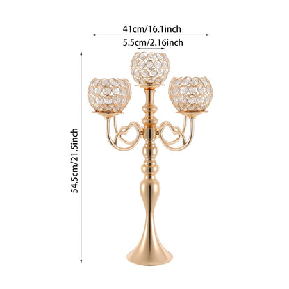 2Pcs 5 Arm Candelabra Candle Holder Luxury Gold Candlestick Holder Crystal Candelabra Centerpieces for Tables Elegant Candelabra Stand Holders for Home Wedding Party Anniversary Dining Room, Gold