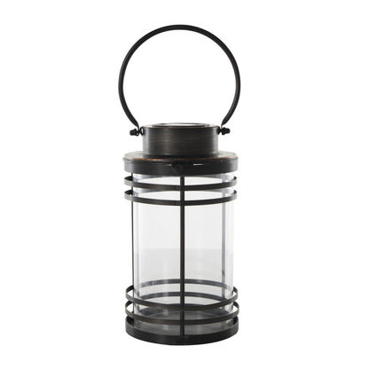 Deco 79 Metal Candle Lantern with Round Circle Lines, 7" x 7" x 12", Black