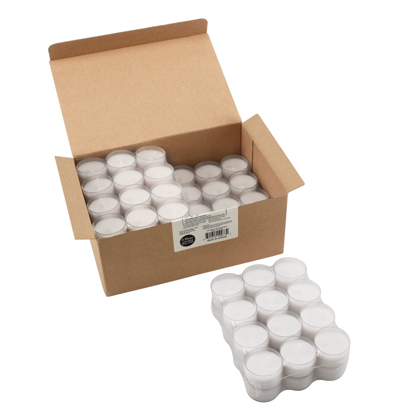 Stonebriar 96 Count White Unscented Smokeless Long Burning Clear Cup Tea Light Candles with 6 to 7 Hour Burn Time