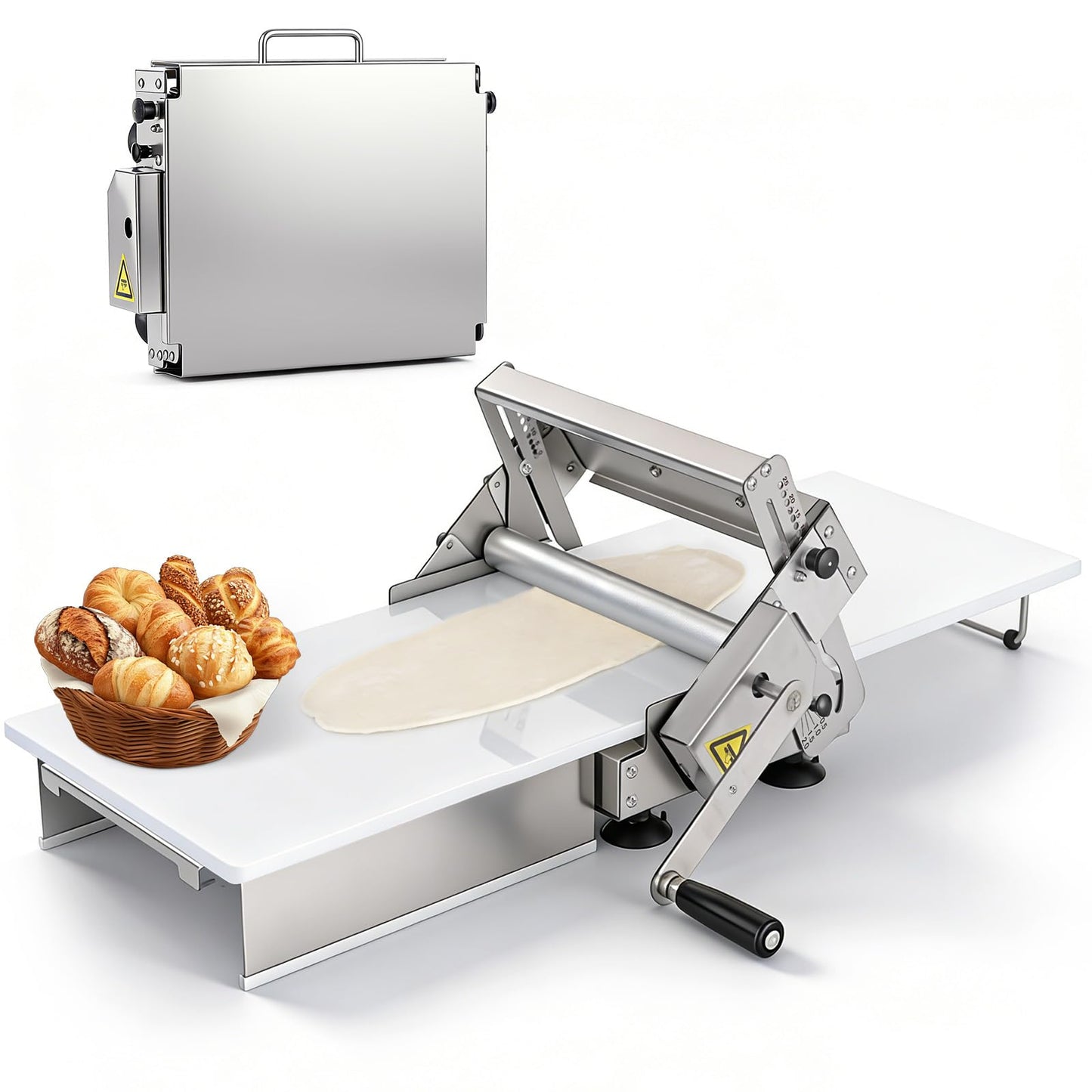 Folding Dough Sheeter Machine, 15.5"Stainless Steel Manual Dough Roller Adjustable Thickness with Sheeter Board for Pizza Croissants Pastry Crust Pastry (Type 400)