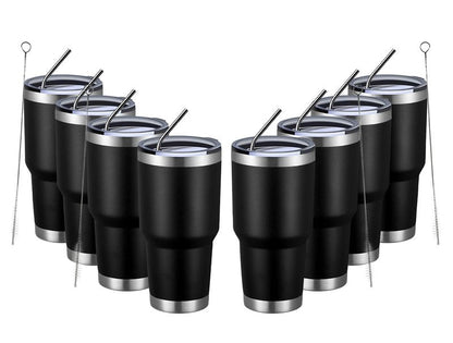 MEWAY 30oz Insulated Tumbler With Lids and Straws,Stainless Steel Double Vacuum Coffee Tumbler Cup, Brush, Durable Powder Coated Coffee Cup for Cold & Hot Drinks(Black,8 PACK)