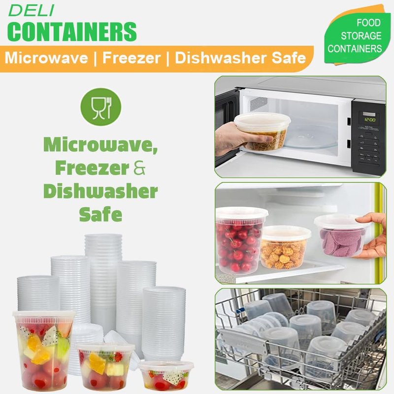 YehTrum 80 Sets Deli Containers with Lids, 32/16/8 oz Food Storage Containers with Lids, BPA Free Leakproof Freezer Storage Containers, Microwave | Dishwasher | Freezer Safe