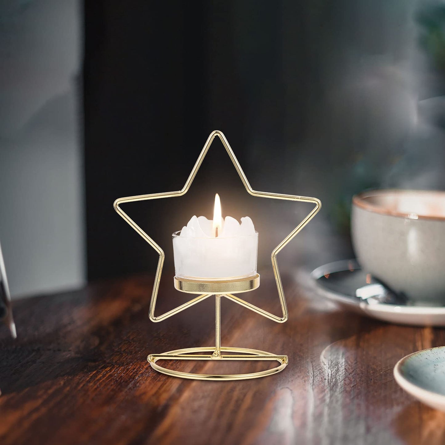 Gold Taper Candle Holder Iron Art Candlestick Ornament for Home Dining Table Creative Star Shaped Tealight Holder for Romantic Dinner and Aromatherapy