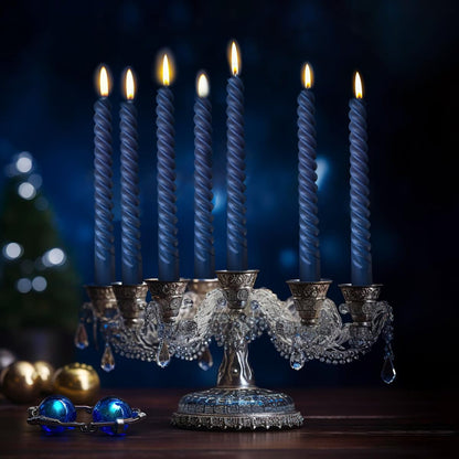 6 Pack 10 Inch Navy-Blue Spiral Taper Candles for Hanukkah and Winter Home Decoration, Unscented Dripless Twisted Candlesticks for Dinner Beach-Themed Decor Relaxation and Meditation
