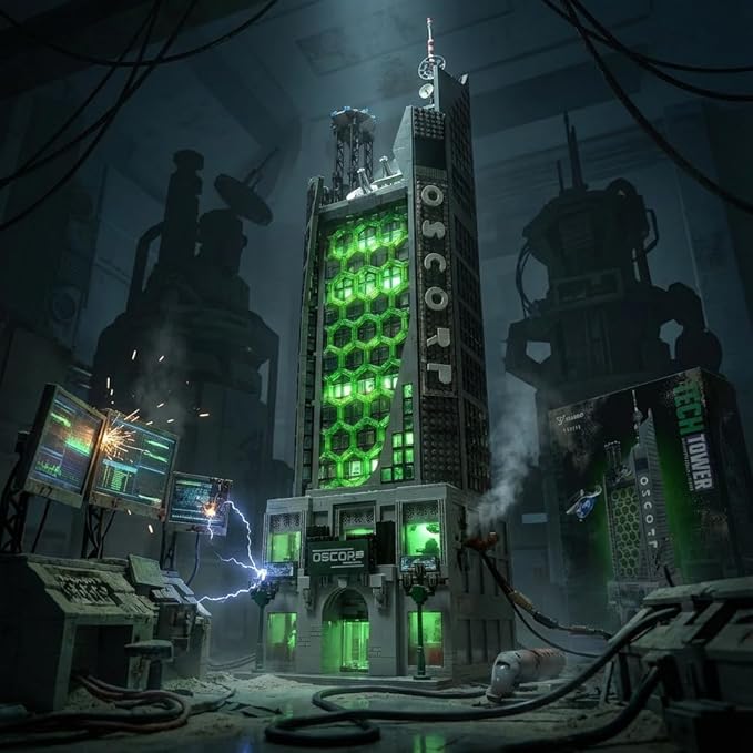 Spider Oscorp Tower Building Set for Adults - 40 Inch Tall Hero Tower Modular Building with Light &amp Helicopter Movie Daily House Architecture Gift for Christmas Collectors (6375 Pcs)