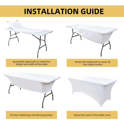 ZarzaaSik 2-Pack 4ft White Spandex Table Covers for Rectangular Folding Tables - Wrinkle Resistant Stretch Tight Table Cloths - Ultimate Fitted Table Protector for Parties, Banquet, and Wedding
