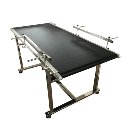 BREVELTION PVC Flat Belt Conveyor Stainless Steel Industrial Transport Conveyor Adjustable Speed Conveyor with Double Guardrails Conveyor Length 59inch Width 23.6inch Load 44LBS 250W