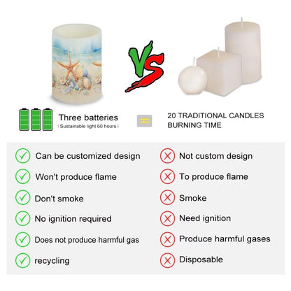 Merkmak 4 Pack 5.7" x 3" Battery Operated Candles with Timer Flameless LED Candles with Remote for Outdoor Porch Electric Fake Plastic Pillar Lights Bulk, Coastal Starfish