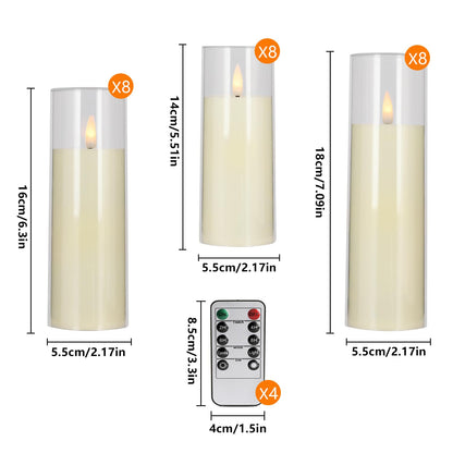 Wfmolcand 24-Pack Acrylic LED Flameless Pillar Candles with Remote & Timer, Battery Powered - Perfect for Indoor/Outdoor Decor,Wedding,BBQ and Gift - Easily Create a Magical Atmosphere.(Ivory)