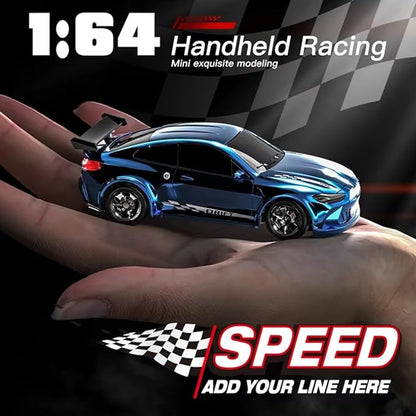 1/64 Scale 2.4G High Speed Drift RC Car Remote Control Drift 4WD Mini Lights System Desktop Drift Car for Adults (White)
