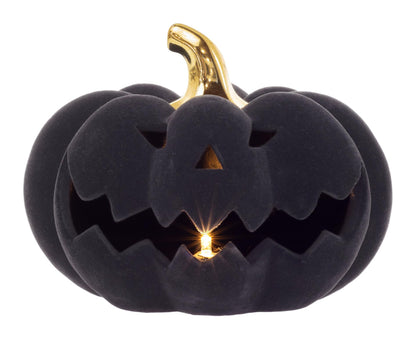 Boston International Halloween Jack-O-Lantern with LED Tabletop Mantel Shelf Fall Autumn Decorations for Home, Large, Black Flocked Velvet