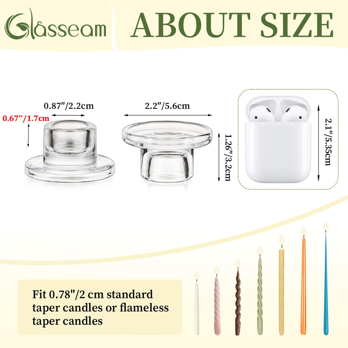 Glasseam Glass Tapered Candlestick Holders: Small Taper Candle Holders Set of 4 Clear Candle Sticks Holder for Table Centerpiece Short Modern Candle Holder for Wedding Christmas Home Decoration