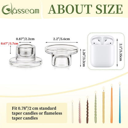 Glasseam Glass Tapered Candlestick Holders: Small Taper Candle Holders Set of 4 Clear Candle Sticks Holder for Table Centerpiece Short Modern Candle Holder for Wedding Christmas Home Decoration