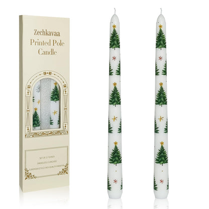 Floral Taper Candles 10 Inch Tall Unscented Handmade Christmas Trees Print Long Burning Elegant Candlesticks for Holiday Decor Gifts