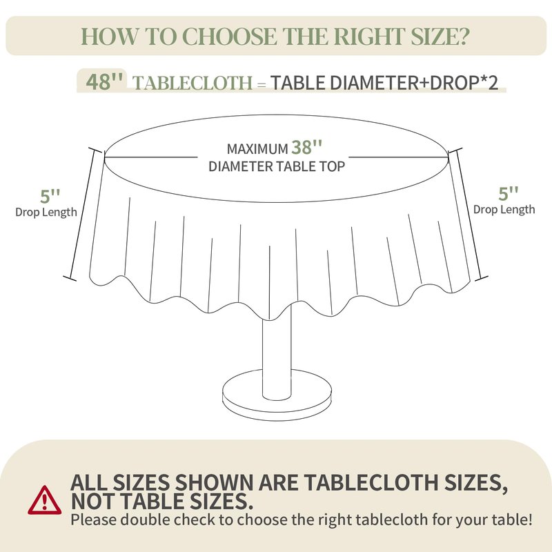 BYDOLL Table Cloth Round 48 Inch Tablecloth Fits Max38 Inch Diameter Top,Beige Washable Outdoor Winkle and Stain Resistant Spillproof Polyester Tablecloths for Round Tables Party Cover