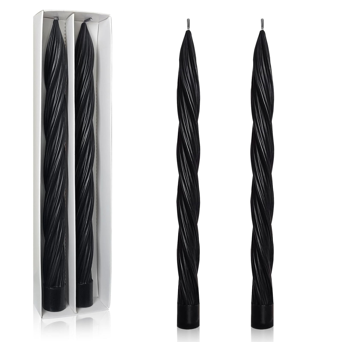 Handmade Unscented Long Spiral Taper Candle Black 10 Inch Smokeless Tall Twisted Candlesticks Elegant Design for Home Weddings Festive Seasons Décor