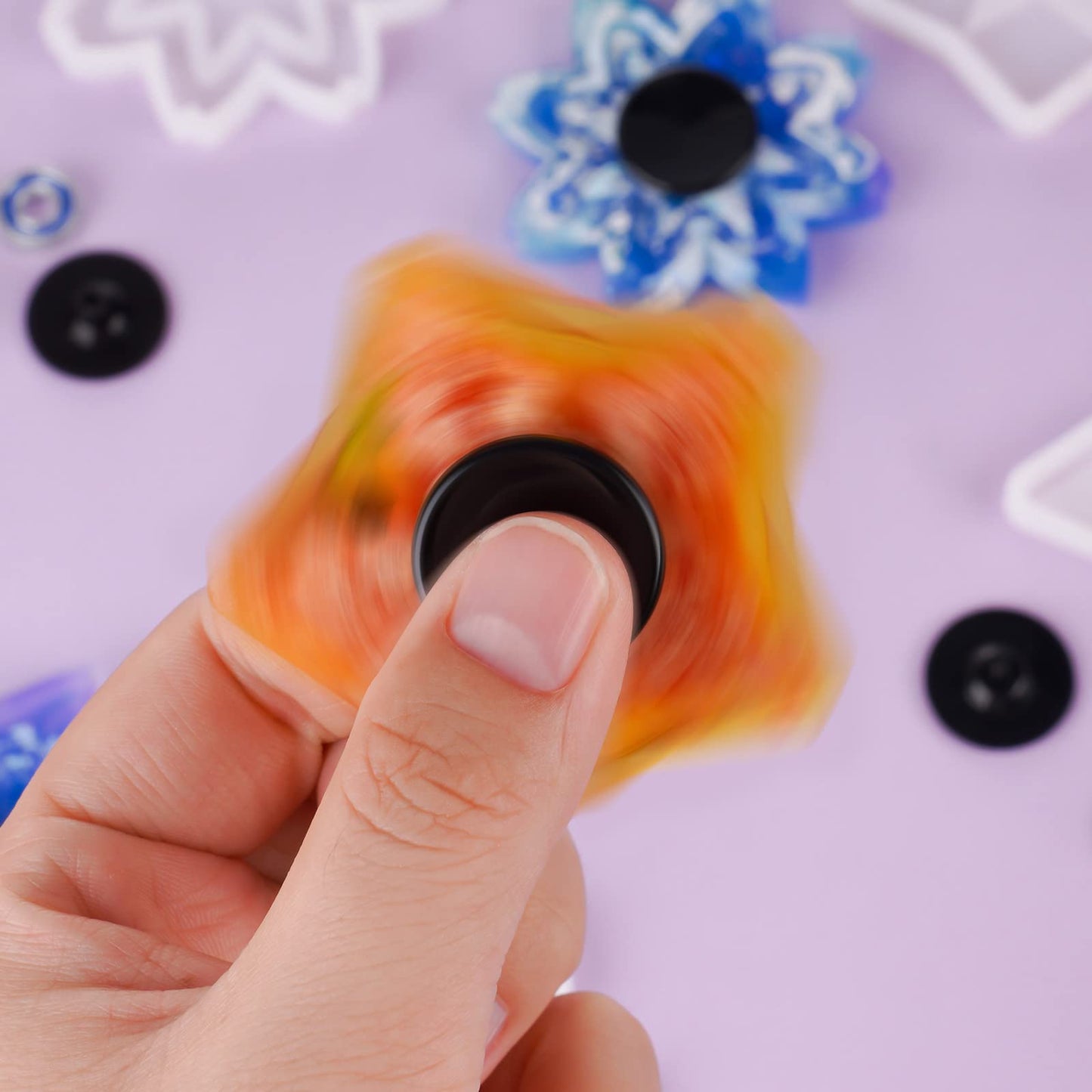 NiArt Fidget Finger Spinner DIY Epoxy Resin Casting Silicone Mold Kit 5 Molds with 10 Bearings Set, Stress Reliever Hand Fidget Toy Gift for Kids and Adults Art Crafts Home Decorations Jewelry (Set B)