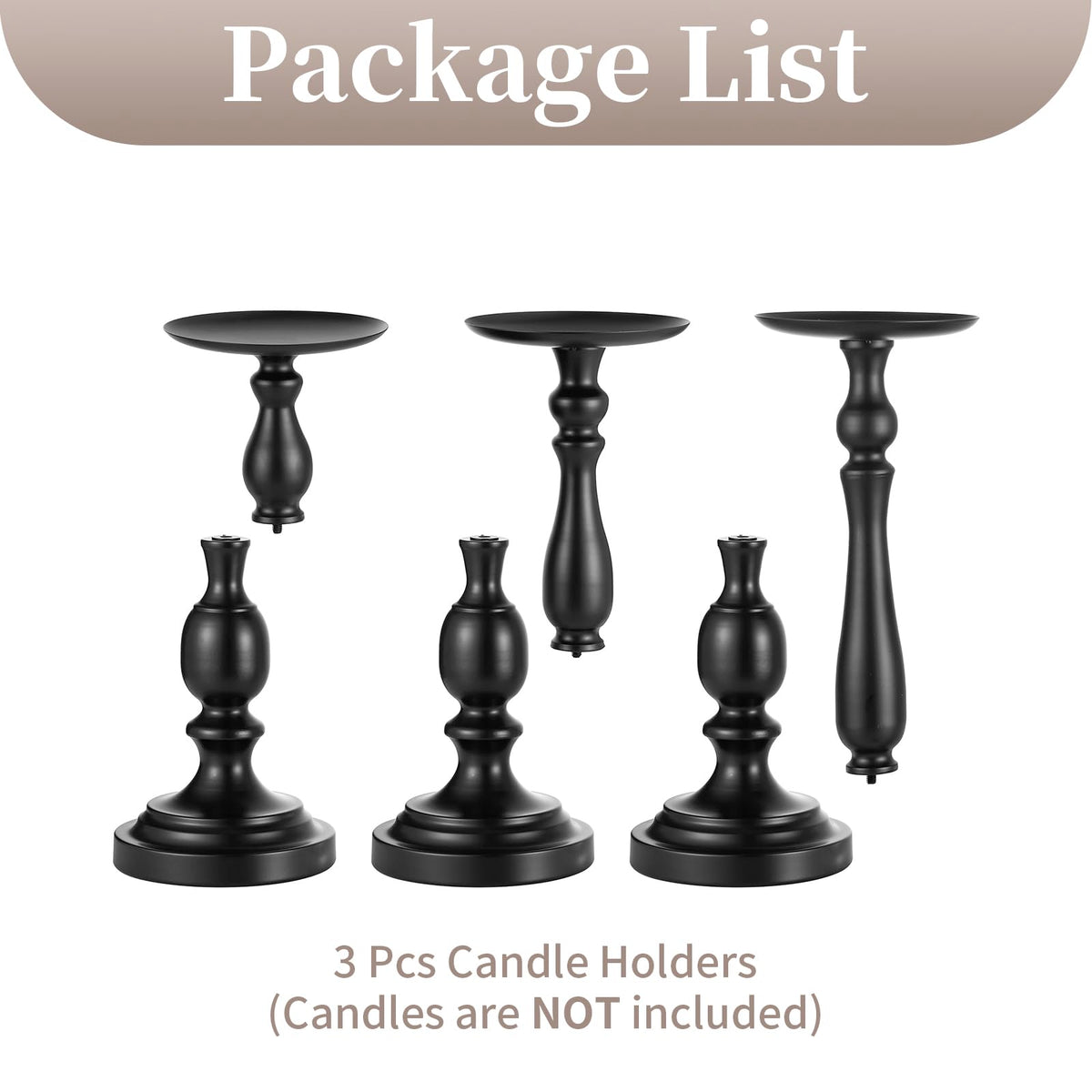 Sziqiqi Pillar Candle Holders Tall - Set of 3 Black Candle Stand for Pillars Large Metal Candleholder Sets Decorative for Christmas Halloween Living Room Easter Entryway