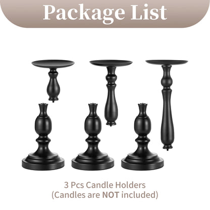 Sziqiqi Pillar Candle Holders Tall - Set of 3 Black Candle Stand for Pillars Large Metal Candleholder Sets Decorative for Christmas Halloween Living Room Easter Entryway