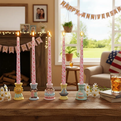 10 Inch Printed Candle Love Pattern Smokeless Unscented Candle Sticks Suitable for Anniversary Express Love Evening Wedding, Bohemian Seaside Theme Home Decor, 4 Pack