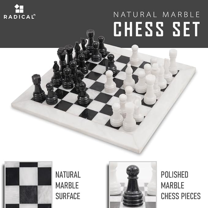 Radicaln Marble Chess Set 15 Inches Handmade White and Black Luxury Board Games for Adults Ideal Marble Chess Board Game Set &amp Chess Pieces for Home Decor