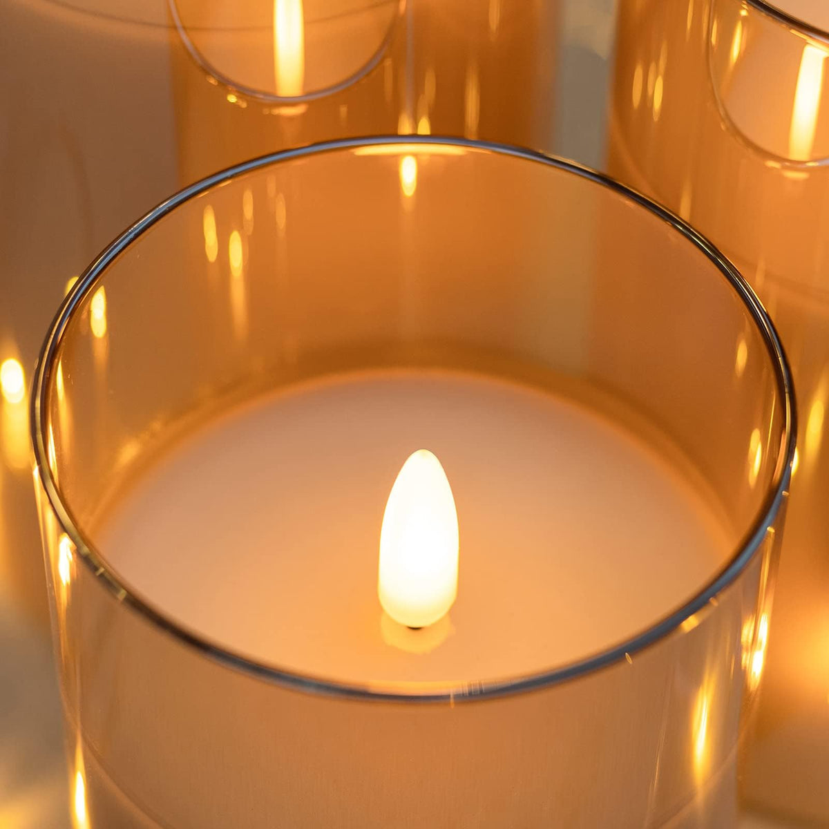 ANGELLOONG Gold Candles for Bathroom Decor, Glass Flameless Candles with Remote, Battery Operated LED Pillar Fake Candles with Timer for Christmas Home Fireplace Mantle Fall Decor