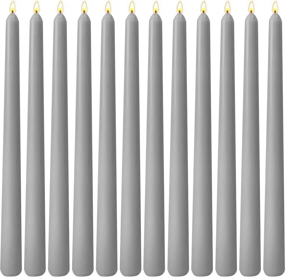10-Inch Gray Taper Candles, 12 Pack Unscented and Dripless Candlesticks, Long-Lasting Burn Time of 7-8 Hours, Perfect for Home Décor, Weddings, and Events
