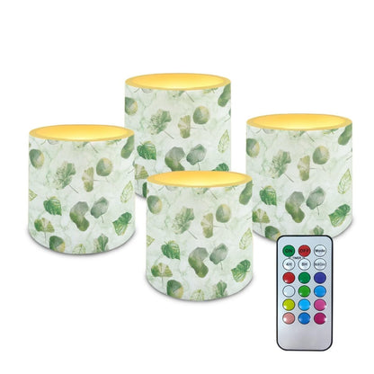 NETILGEN Green Leaf 3 inch Flameless LED Candles with Remote Timer Set of 4 Home Decorative Realistic Flickering Flameless Candles with Battery Powered