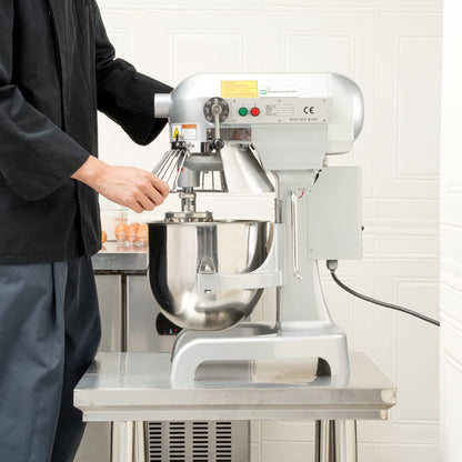 Restaurantware Hi Tek 10.6-Qt Planetary Mixer 1 No-Slip Feet Countertop Mixer - 3-Speed Removable Guard Silver Aluminum Cake Dough Mixer 110V/60Hz Includes Dough Hook Whisk & Beater