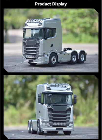 1/18 Scale 6x4 Heavy-Duty RC Tractor Truck – 2.4G Lorry Car with LED Lighting Rear-Wheel Drive &amp Expandable Flatbed Trailer Compatibility