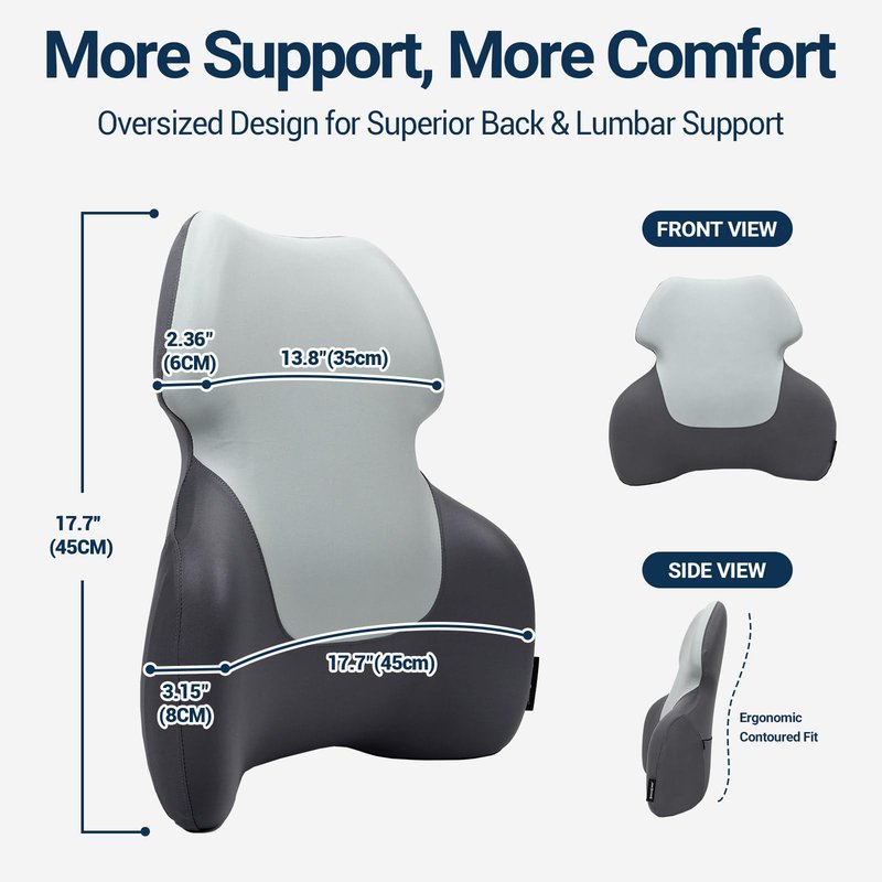 Long Back Lumbar Support Pillow - Fully Entire Back Support - Back Pain Relief and Posture Improved - Memory Foam Back Pillow Cushion for Office Chair, Gaming Chair, Recliner, Car Driving, Grey