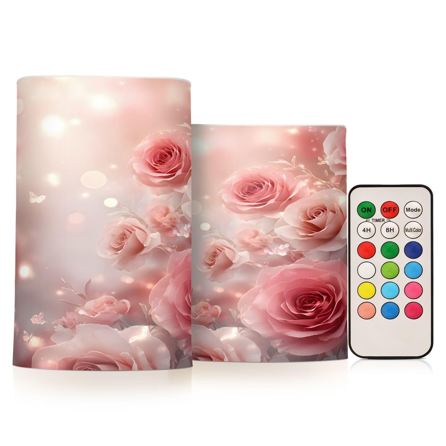 ALAZA 3D Pink Roses Flickering Flameless Candles Battery Operated with Remote Timer,Tea Light Candles LED Pillar Votive Candles Set of 2 for Outdoor Indoor Decorations