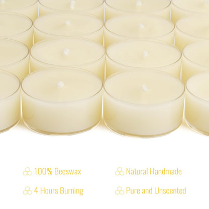 JONERAY 16 Packs Natural Beeswax Tealight Candles,4 Hour Extended Burn Time,Dripless & Smokeless Beeswax Candles (Ivory)