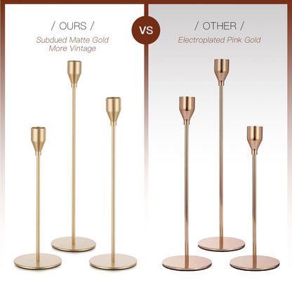 Candeldo Gold Taper Candle Holders: Tall Candlestick Holder for Table Centerpiece Set of 3 Metal Candles Stick Holders Stand Wedding Decor