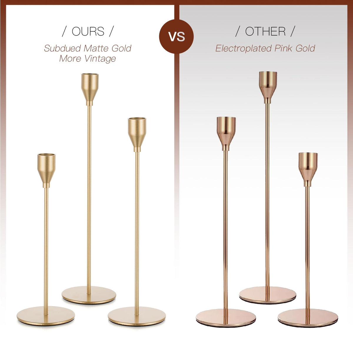 Candeldo Gold Taper Candle Holders: Set of 6 Tall Candlestick Holder for Table Centerpiece Metal Candles Stick Holders Stand Wedding Decor
