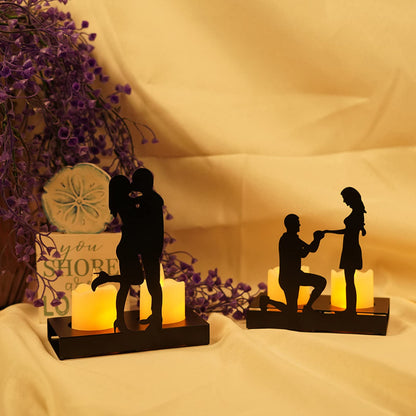 Firlar Handcrafted Iron Sculpture Candlestick Ornament, Wedding Decoration Anniversary Couples Gifts for Valentine Iron Candlestick, Romantic Couple Statue for Anniversaries, Proposal, Proposal