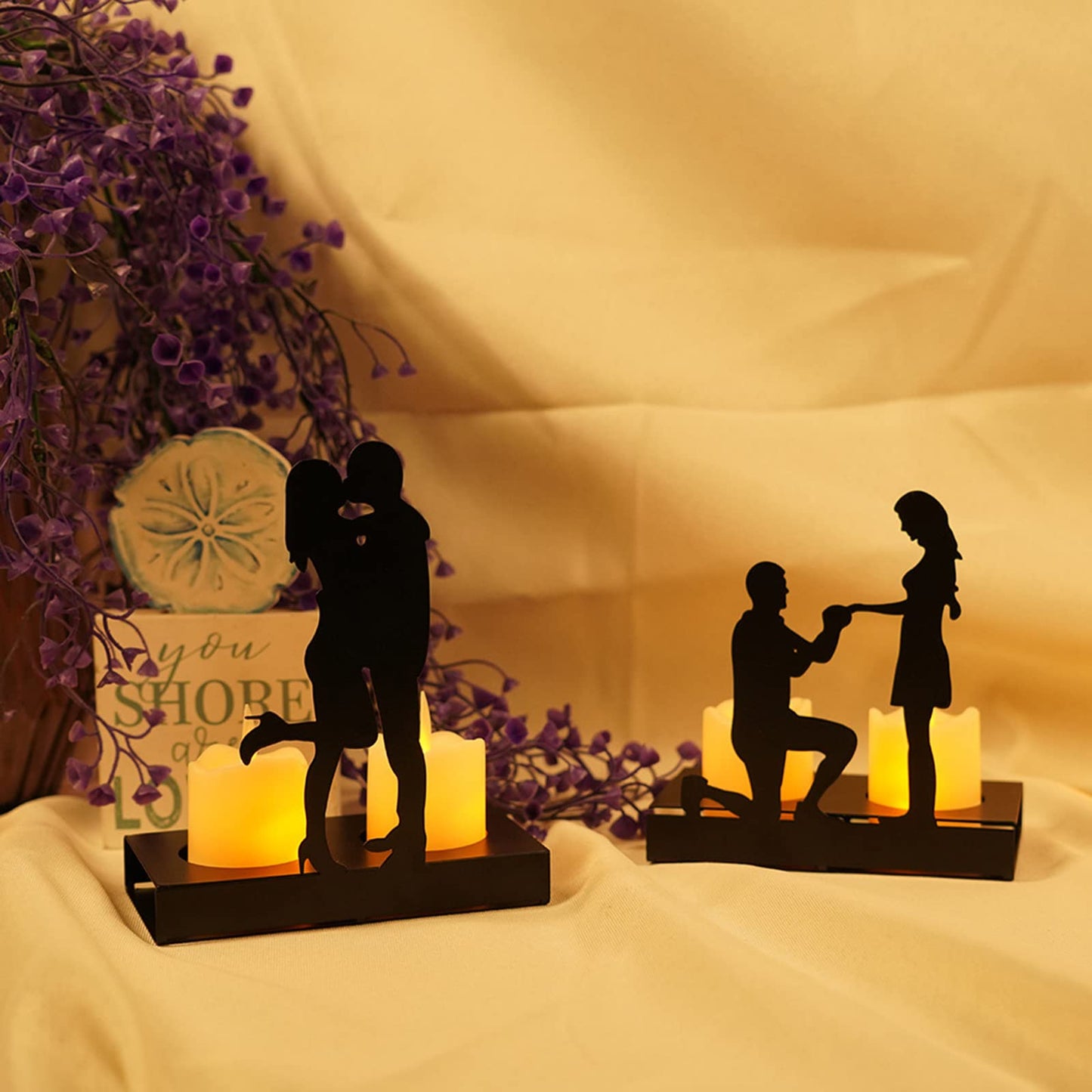 Handcrafted Iron Sculpture Candlestick Ornament, Romantic Couple Statue For Anniversaries, Decorative Modern Sculptures, Wedding Decoration Anniversary Ornament Figurine for Couples Valentine (A)