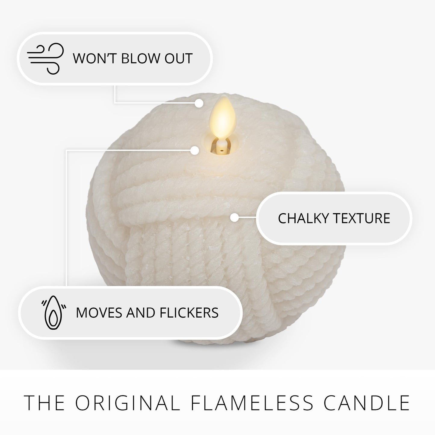 Luminara Moving Flame LED Candle - Unscented Real Wax Chalk Rope Ball - Timer, Flameless Flickering for Home, Centerpiece, Coastal Christmas Decor