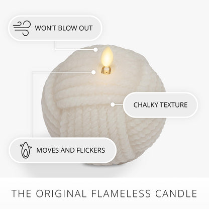 Luminara Moving Flame LED Candle - Unscented Real Wax Chalk Rope Ball - Timer, Flameless Flickering for Home, Centerpiece, Coastal Christmas Decor