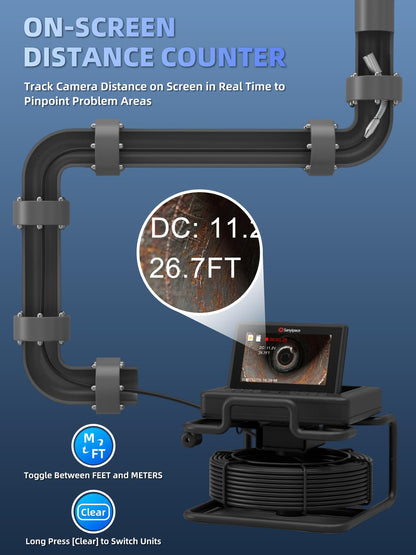Sanyipace Drain Camera 100FT/30M, 7'' IPS 1080P Pop-Up Screen Sewer Inspection Camera with Distance Counter,20X Digital Zoom,Waterproof Inspection Camera with12 LEDs, for Sewer Line Pipe Inspection