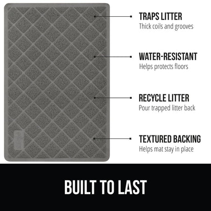 GORILLA GRIP Cat Litter Box Mat, Water Resistant, US Designed Kitty Litter Trapping Mats, Easy to Clean, Scatter Control, Less Mess and Clean Floors, Kitten Supplies for Indoor Cats, 24x17 Gray