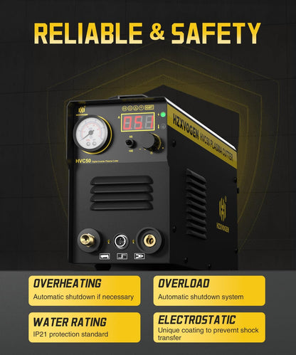 H HZXVOGEN Plasma Cutter with 400A G Style Earth Clamp, 50A Portable Plasma Cutter with Post Flow, 110/220V Dual Voltage Digital Display DC IGBT Inverter HF Air Plasma Cutting Machine